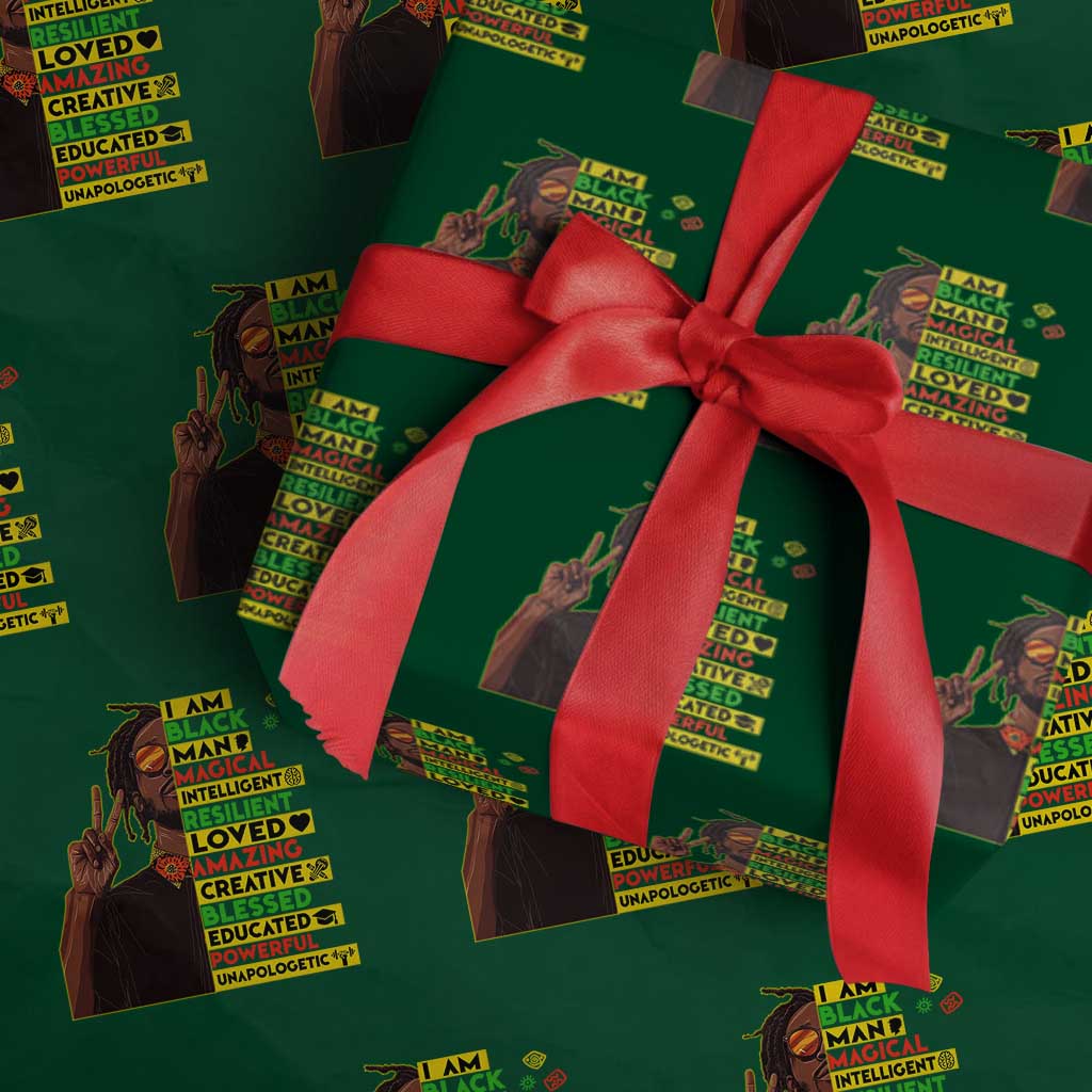 I Am Black Man Wrapping Paper Roll Cool Locd African American Pride Black History Month