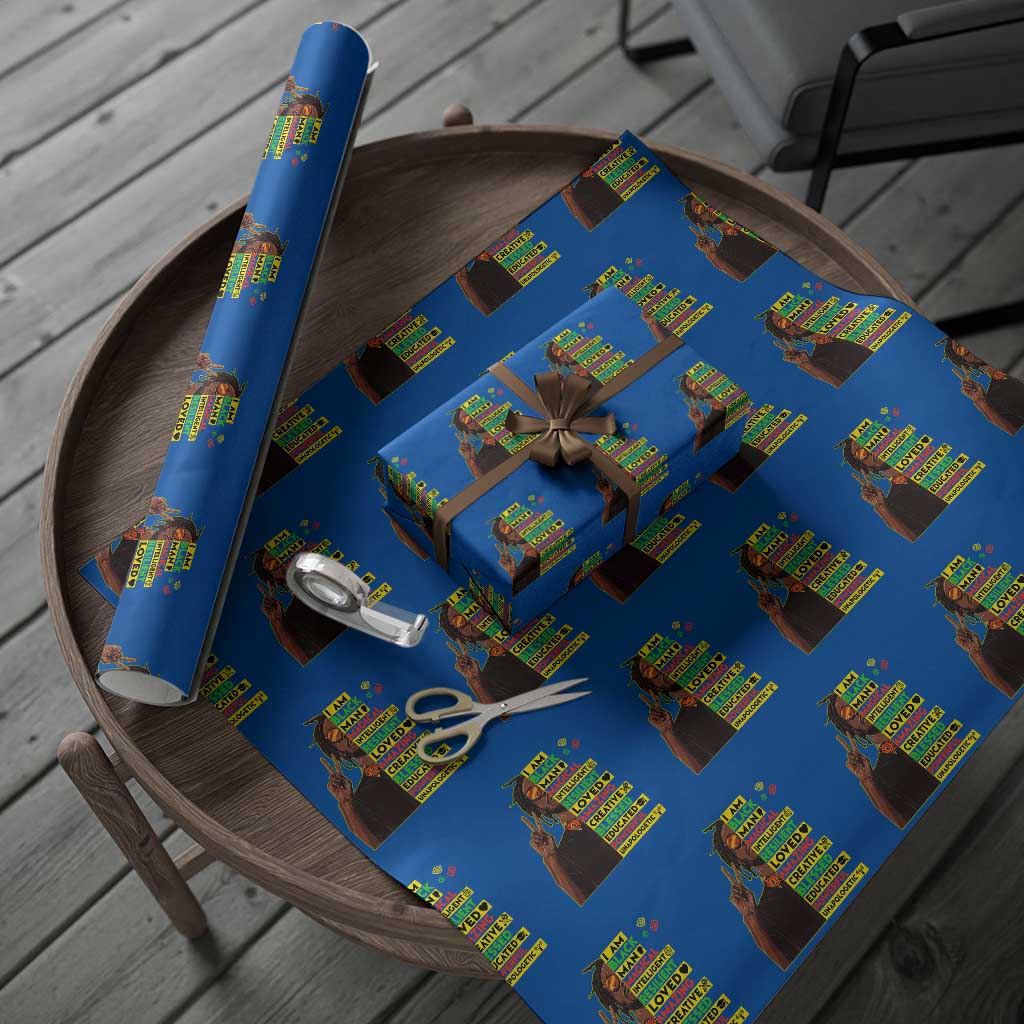 I Am Black Man Wrapping Paper Roll Cool Locd African American Pride Black History Month
