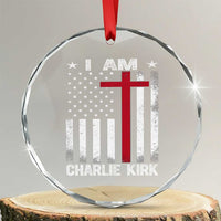 I Am Charlie Kirk Crystal Glass Ornament Christian Cross Faith American Falg TS02