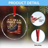 I Am Charlie Kirk Crystal Glass Ornament Freedom Vintage American Flag TS11