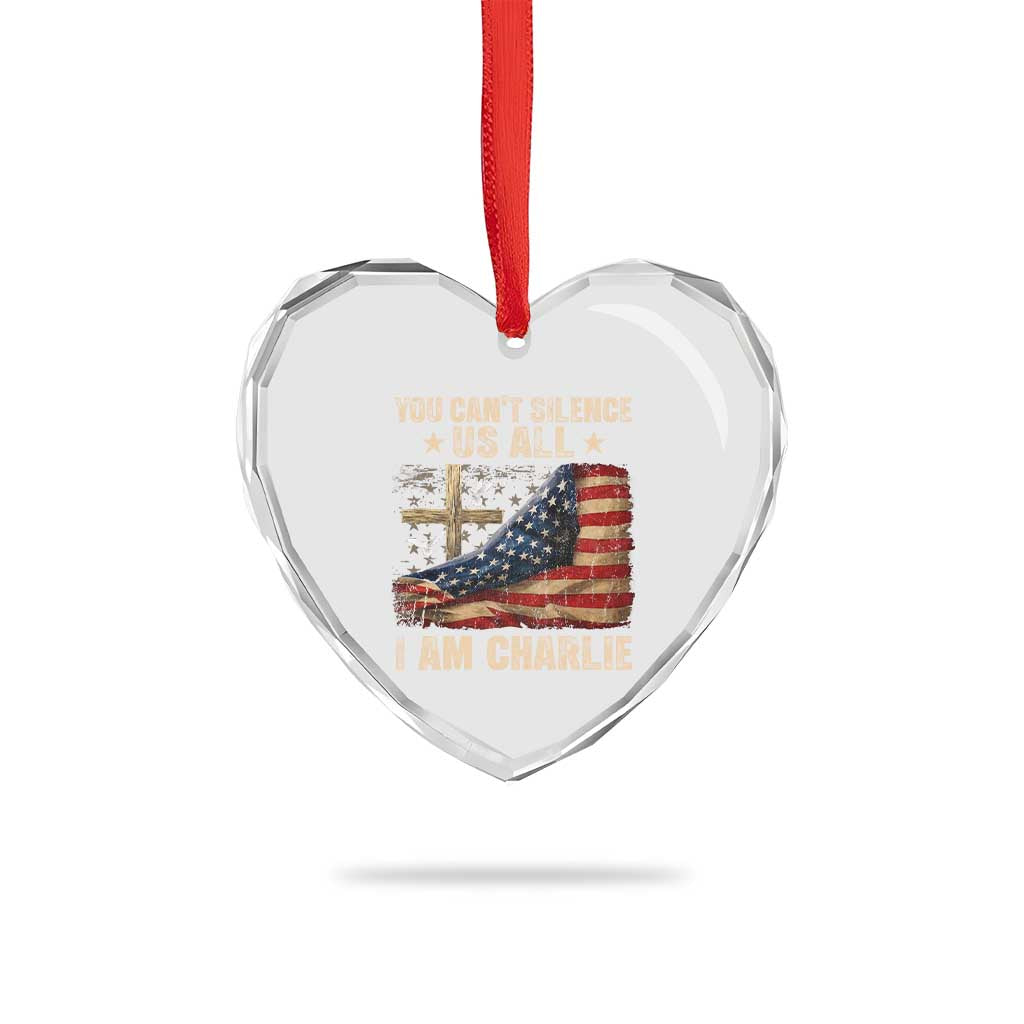 I Am Charlie Kirk Heart Crystal Glass Ornament You Cant Silence Us All Vintage American Flag - Wonder Print Shop