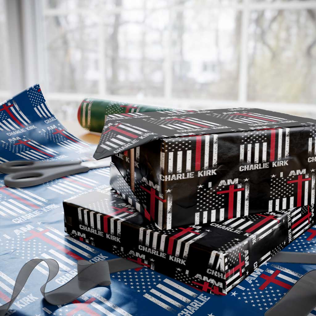 I Am Charlie Kirk Wrapping Paper Roll Christian Cross Faith American Falg - Wonder Print Shop
