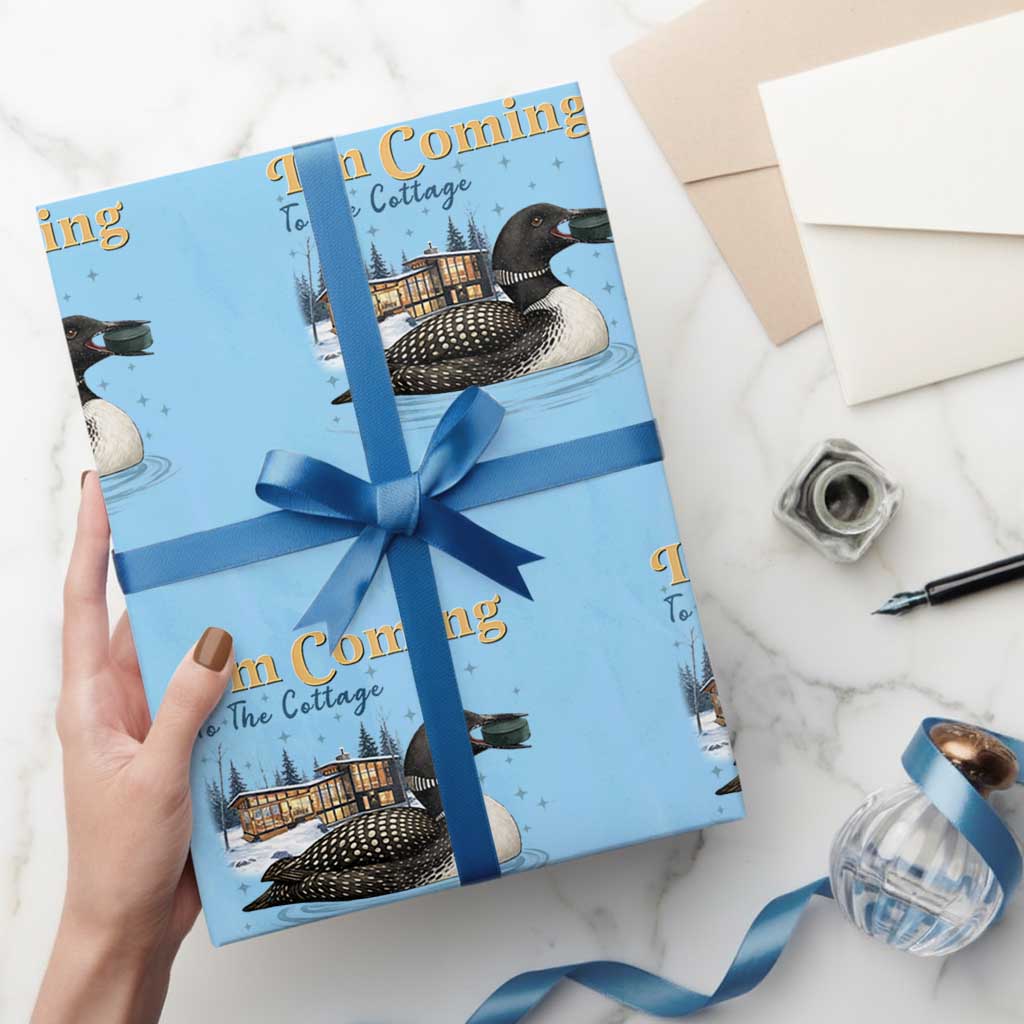 I Am Coming To The Cottage Wrapping Paper Roll Stupid Canadian Wolf Bird
