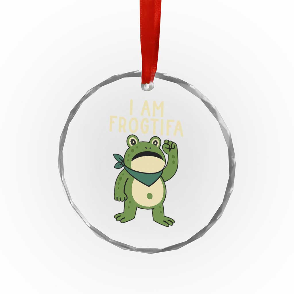 I Am Frogtifa Crystal Glass Ornament Frog Resist Antifascist with Raised Fist Bandana - Wonder Print Shop