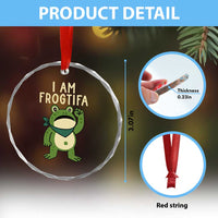 I Am Frogtifa Crystal Glass Ornament Frog Resist Antifascist with Raised Fist Bandana - Wonder Print Shop