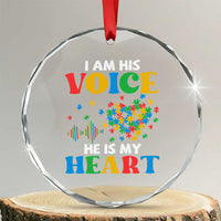 I Am His Voice He Is My Heart Crystal Glass Ornament Autism Awareness Puzzle Piece