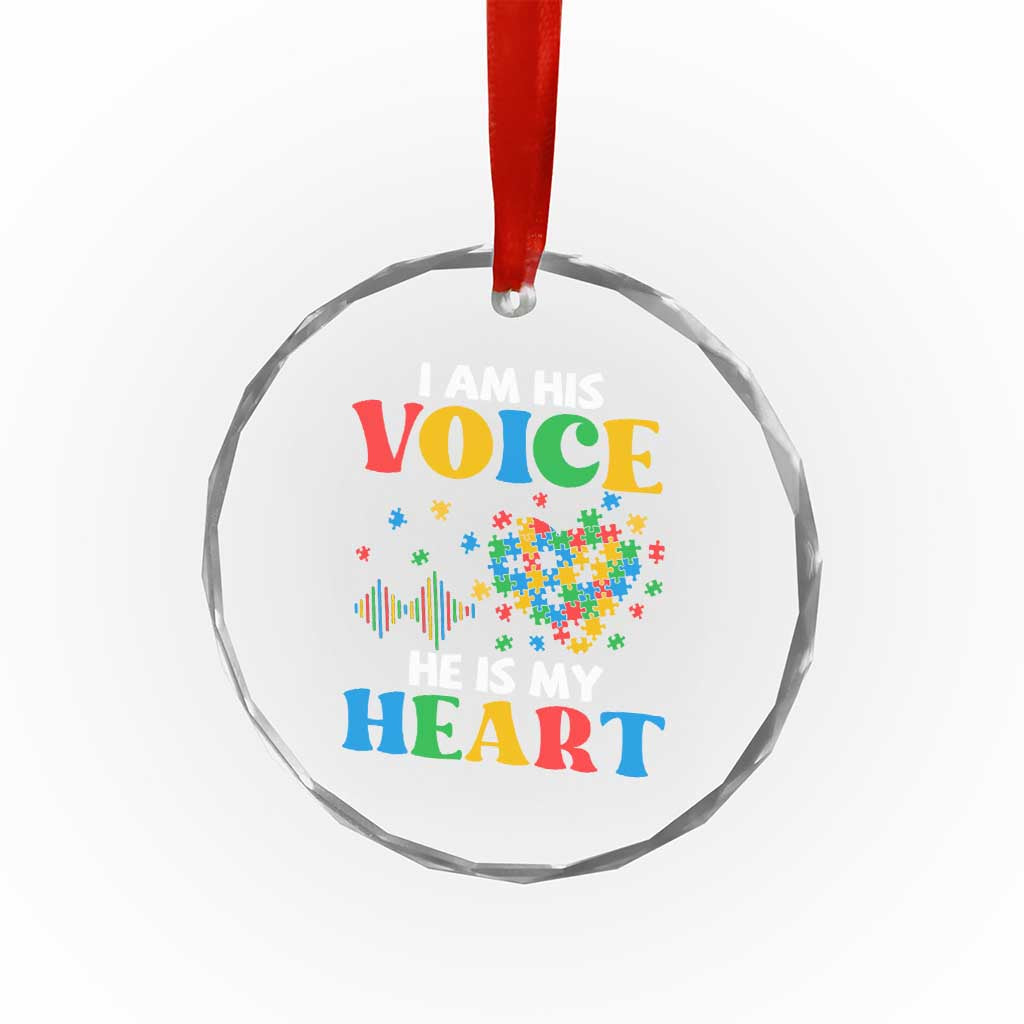 I Am His Voice He Is My Heart Crystal Glass Ornament Autism Awareness Puzzle Piece