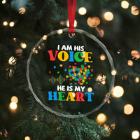 I Am His Voice He Is My Heart Crystal Glass Ornament Autism Awareness Puzzle Piece