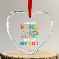 I Am His Voice He Is My Heart Heart Crystal Glass Ornament Autism Awareness Puzzle Piece