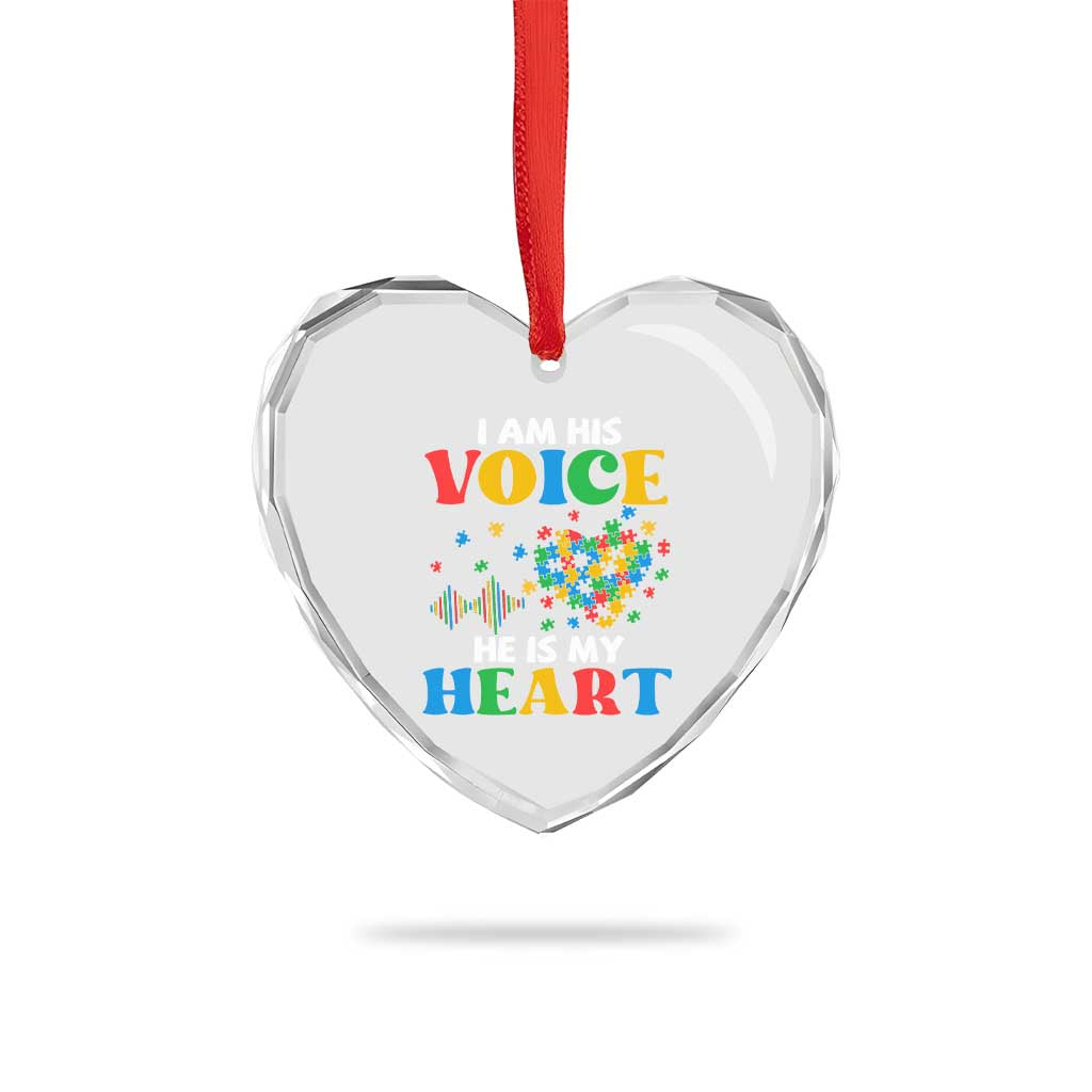 I Am His Voice He Is My Heart Heart Crystal Glass Ornament Autism Awareness Puzzle Piece