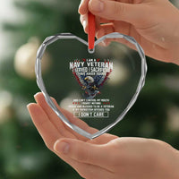 I Am Navy Veteran Heart Crystal Glass Ornament I Served I Sacrificed I have Anger Issues Bald Eagle USA Flag - Wonder Print Shop