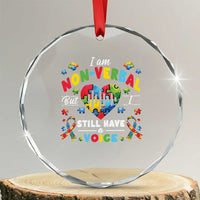 I Am Non Verbal But I Still Have A Voice Autism Awareness Crystal Glass Ornament Heart Puzzle