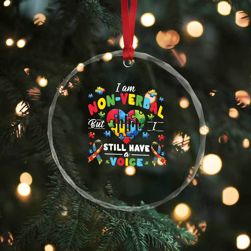 I Am Non Verbal But I Still Have A Voice Autism Awareness Crystal Glass Ornament Heart Puzzle