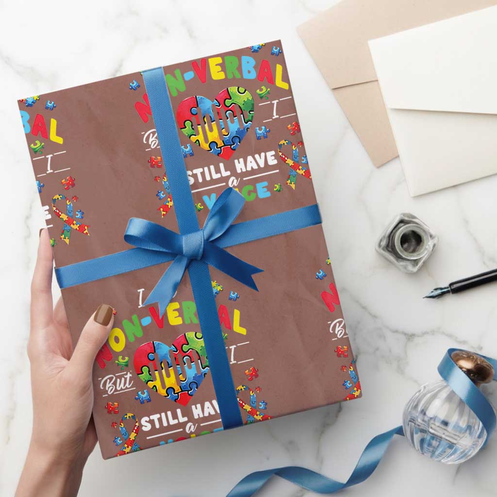 I Am Non Verbal But I Still Have A Voice Autism Awareness Wrapping Paper Roll Heart Puzzle