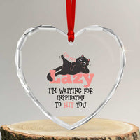 I Am Not Lazy I Am Waiting For Inspiration To Hit You Heart Crystal Glass Ornament Black Lazy Cat - Wonder Print Shop