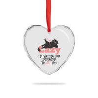 I Am Not Lazy I Am Waiting For Inspiration To Hit You Heart Crystal Glass Ornament Black Lazy Cat - Wonder Print Shop