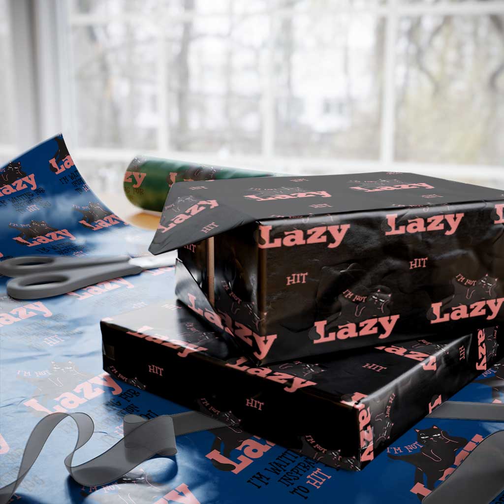 I Am Not Lazy I Am Waiting For Inspiration To Hit You Wrapping Paper Roll Black Lazy Cat - Wonder Print Shop