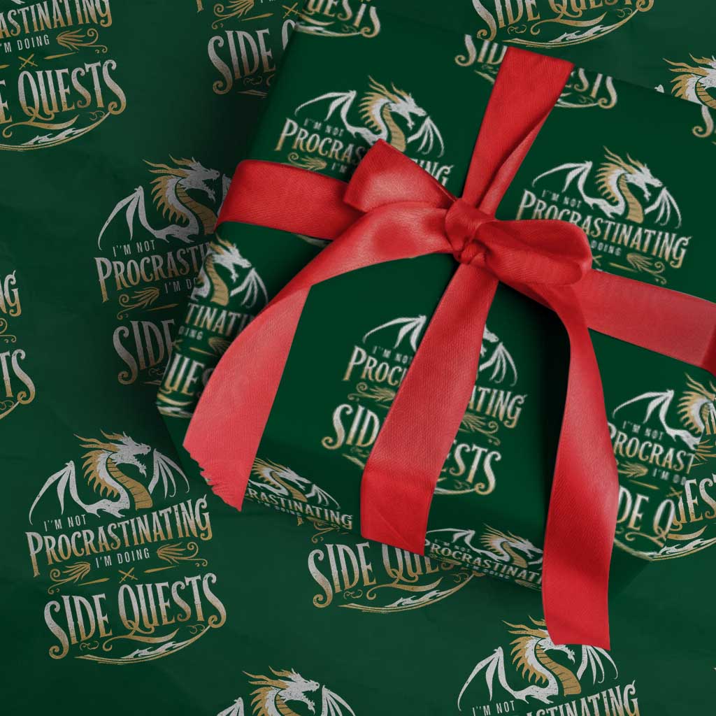 I Am Not Procrastinating I Am Doing Side Quest Wrapping Paper Roll Fantasy Game Dragon - Wonder Print Shop
