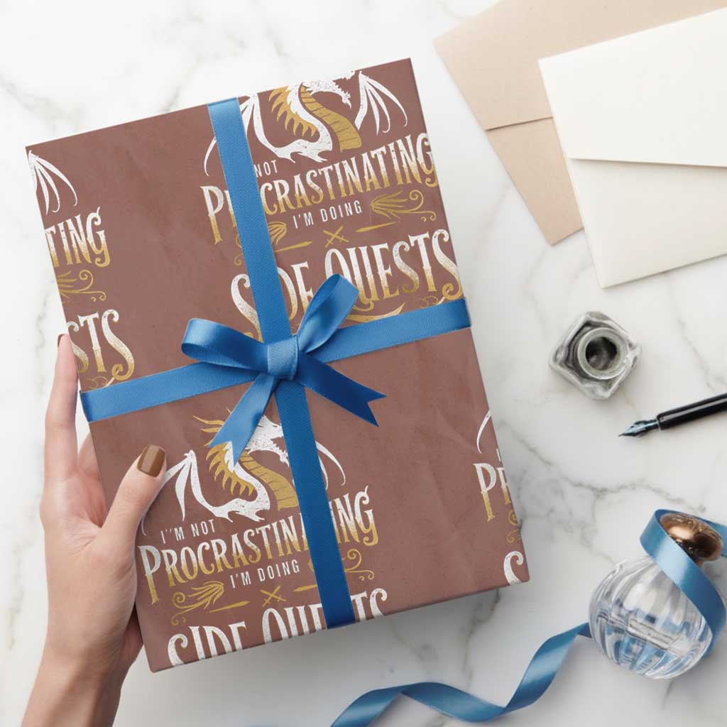 I Am Not Procrastinating I Am Doing Side Quest Wrapping Paper Roll Fantasy Game Dragon - Wonder Print Shop