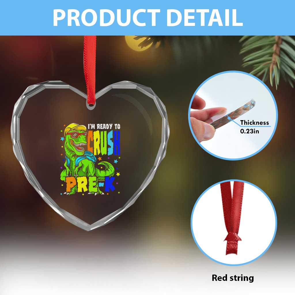 I am Ready To Crush Pre-K Dinosaur Heart Crystal Glass Ornament Cool First Day of School Boy
