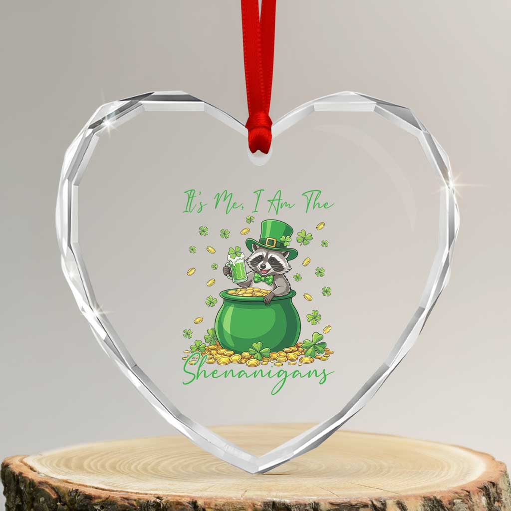 I Am The Shenanigans Heart Crystal Glass Ornament Funny Irish Raccoon