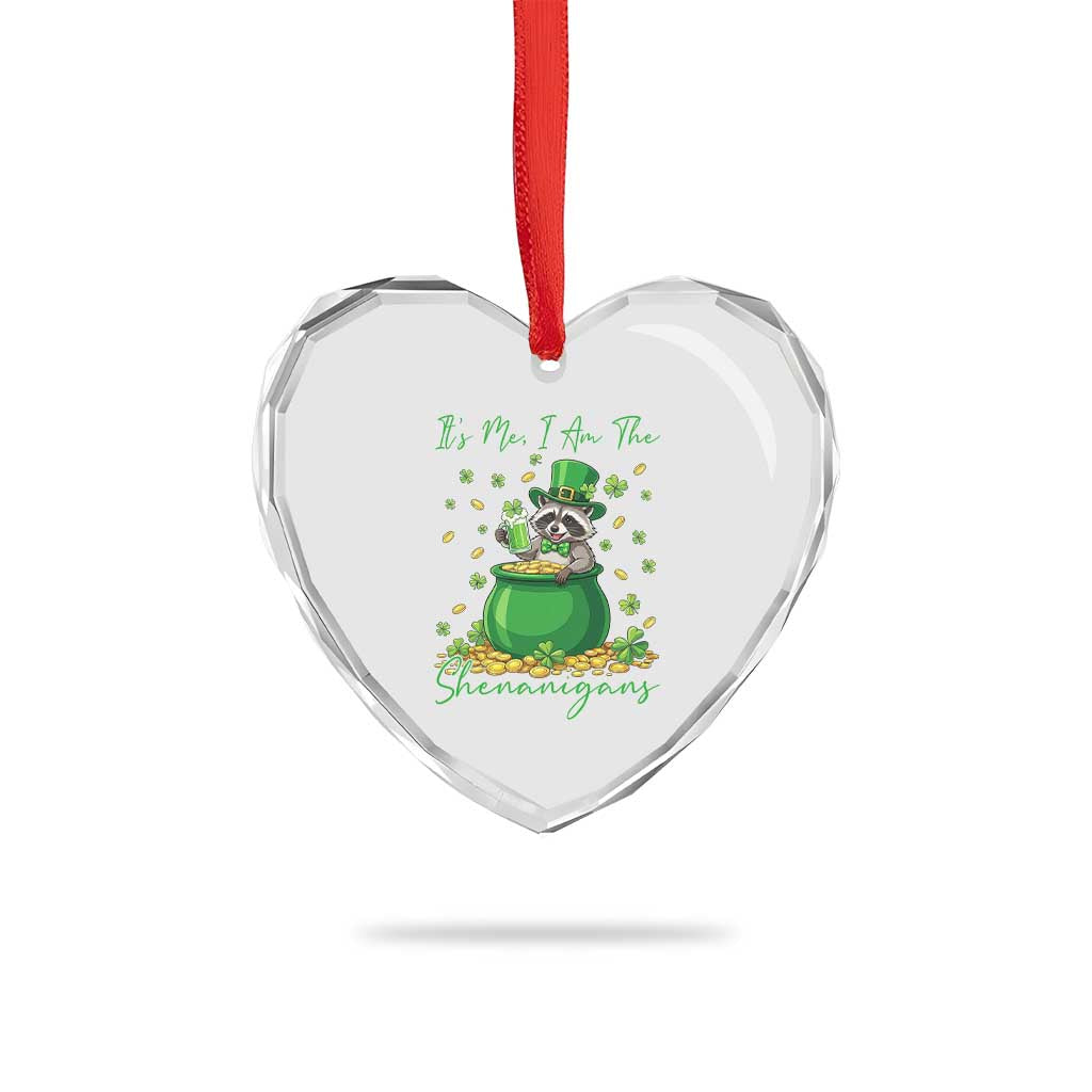 I Am The Shenanigans Heart Crystal Glass Ornament Funny Irish Raccoon
