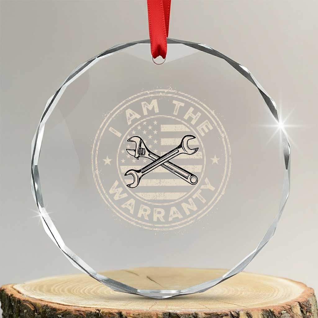 I Am The Warranty Funny Mechanic Crystal Glass Ornament Race Car Parts Repair Guy Vintage American Flag