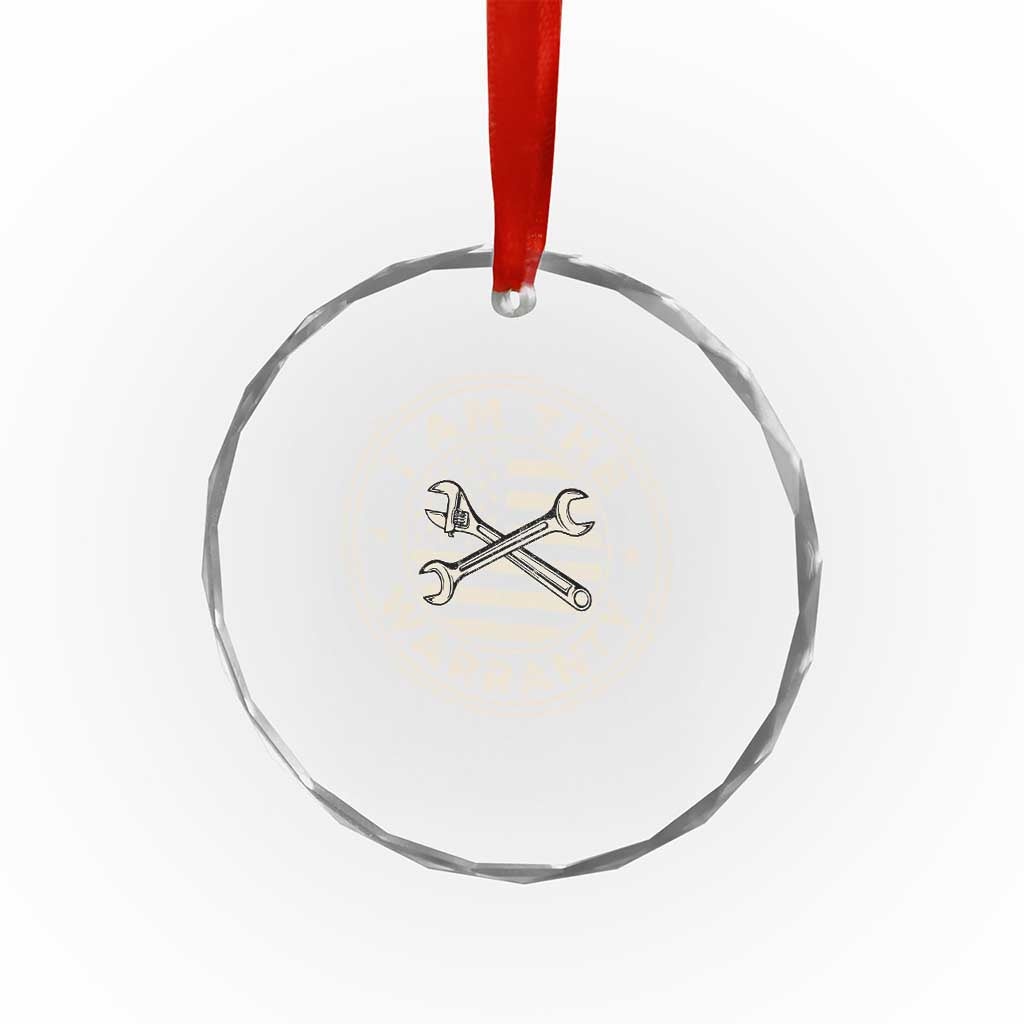 I Am The Warranty Funny Mechanic Crystal Glass Ornament Race Car Parts Repair Guy Vintage American Flag