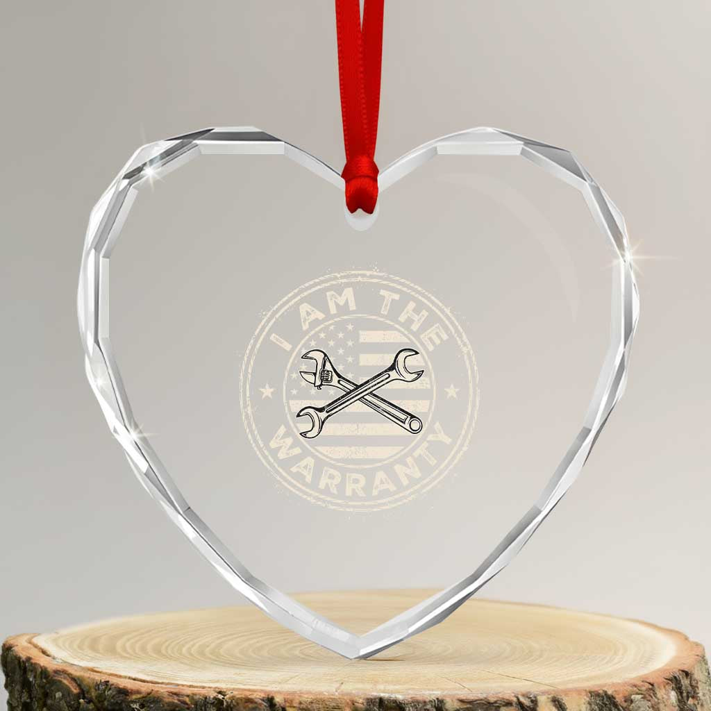 I Am The Warranty Funny Mechanic Heart Crystal Glass Ornament Race Car Parts Repair Guy Vintage American Flag