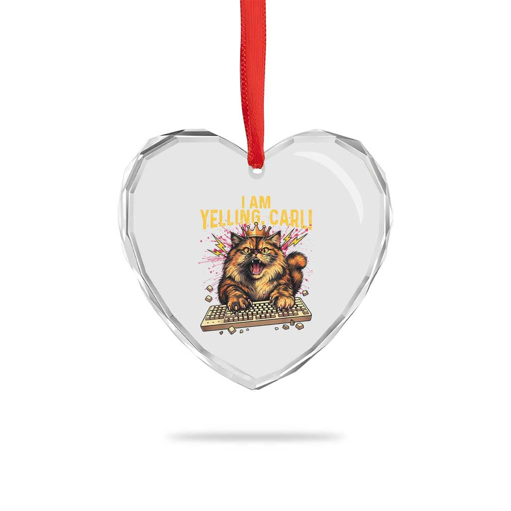 I Am Yelling Carl Graphic Heart Crystal Glass Ornament Funny Angry Cat Typing Keyboard Comic Retro