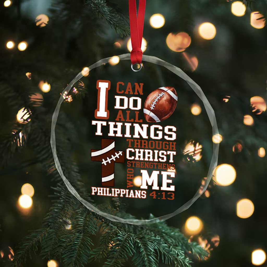 I Can Do All Things Through Christ Crystal Glass Ornament Christian Football Athlete Gift - Wonder Print Shop
