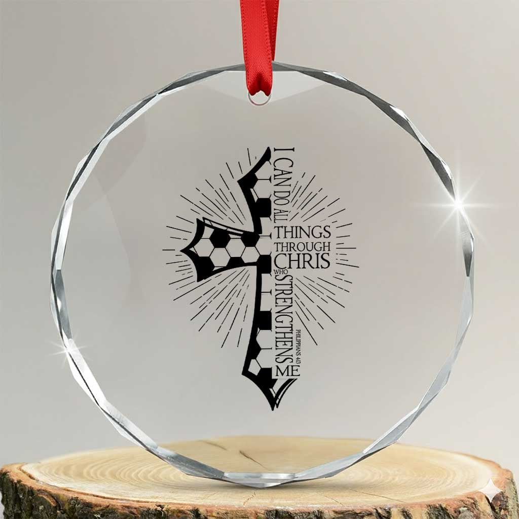 I Can Do All Things Through Christ Crystal Glass Ornament Christian Soccer Cross Gift