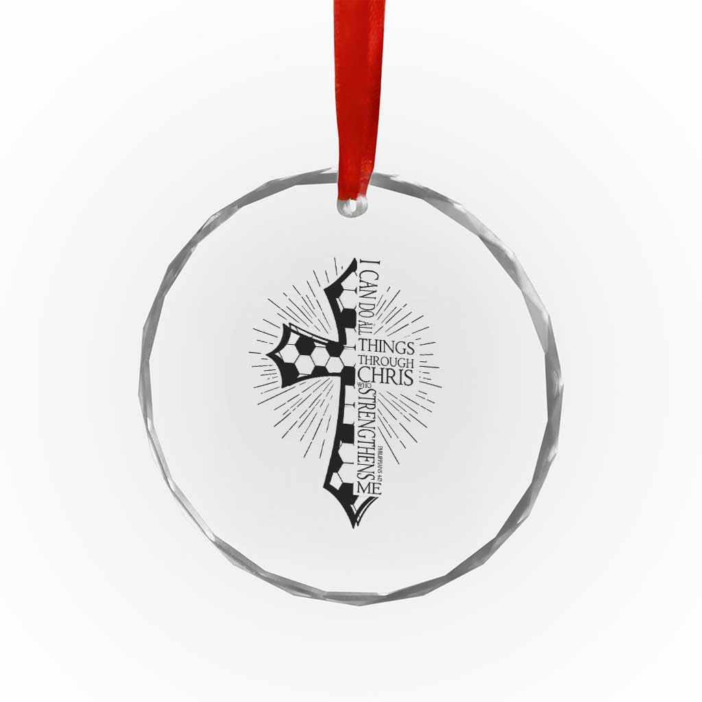 I Can Do All Things Through Christ Crystal Glass Ornament Christian Soccer Cross Gift