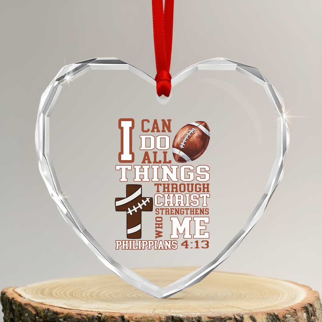 I Can Do All Things Through Christ Heart Crystal Glass Ornament Christian Football Athlete Gift - Wonder Print Shop