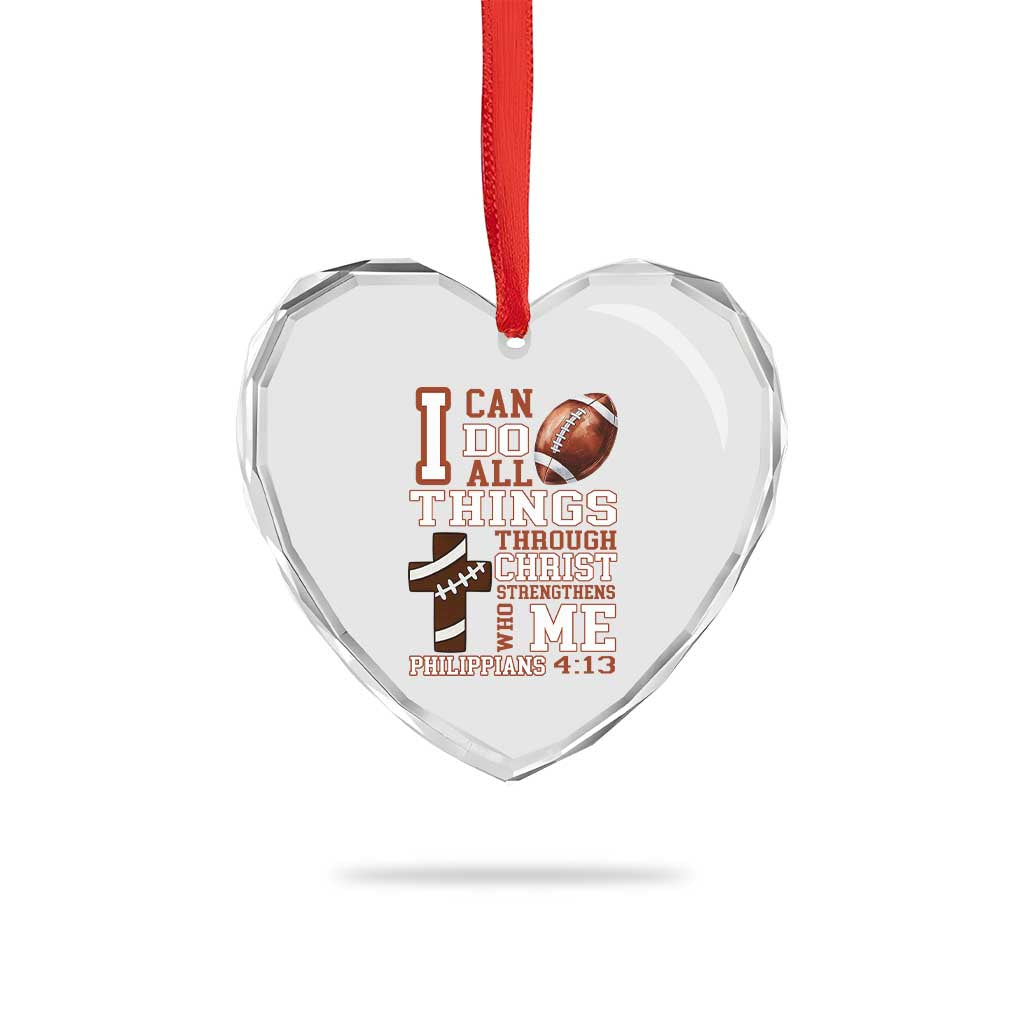 I Can Do All Things Through Christ Heart Crystal Glass Ornament Christian Football Athlete Gift - Wonder Print Shop