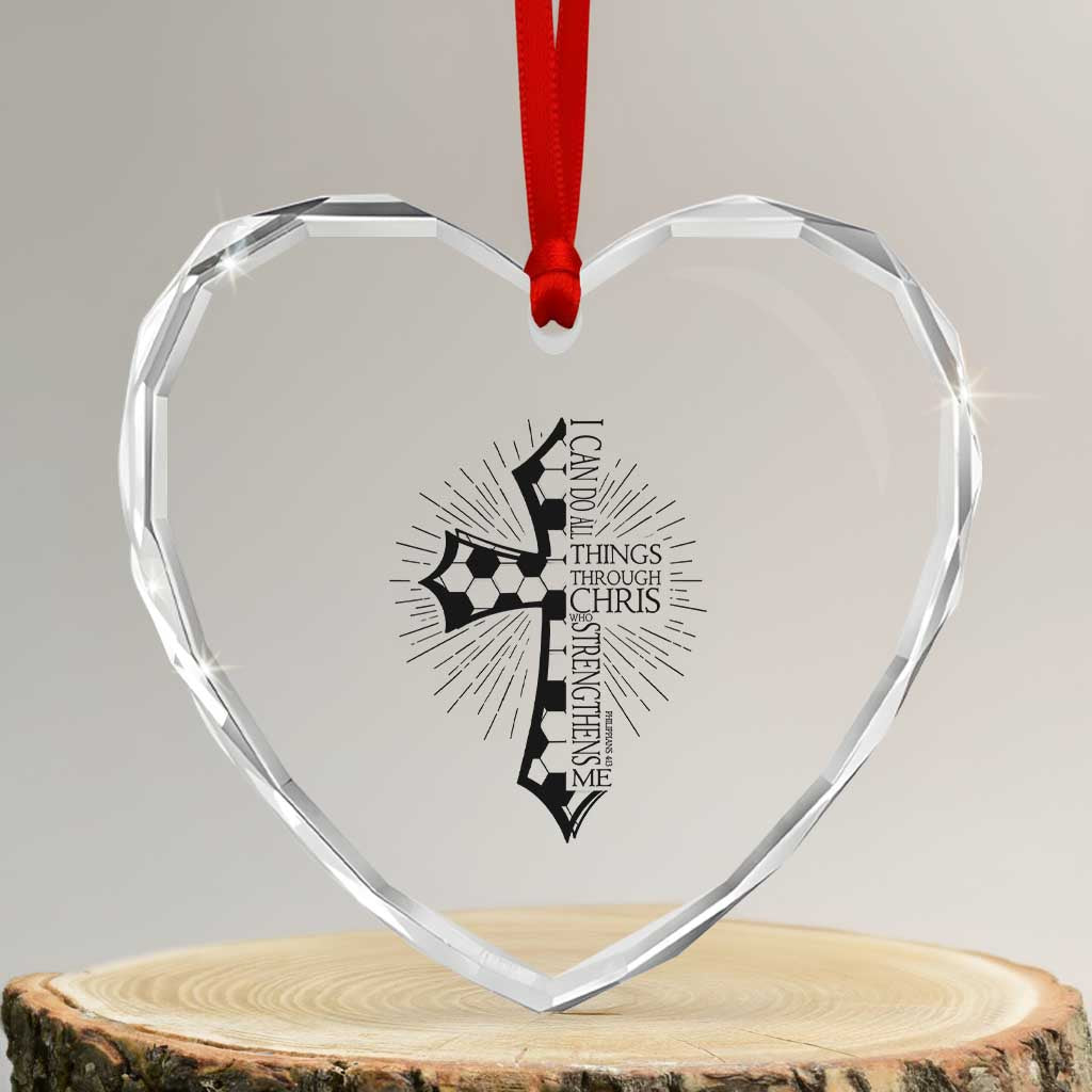 I Can Do All Things Through Christ Heart Crystal Glass Ornament Christian Soccer Cross Gift