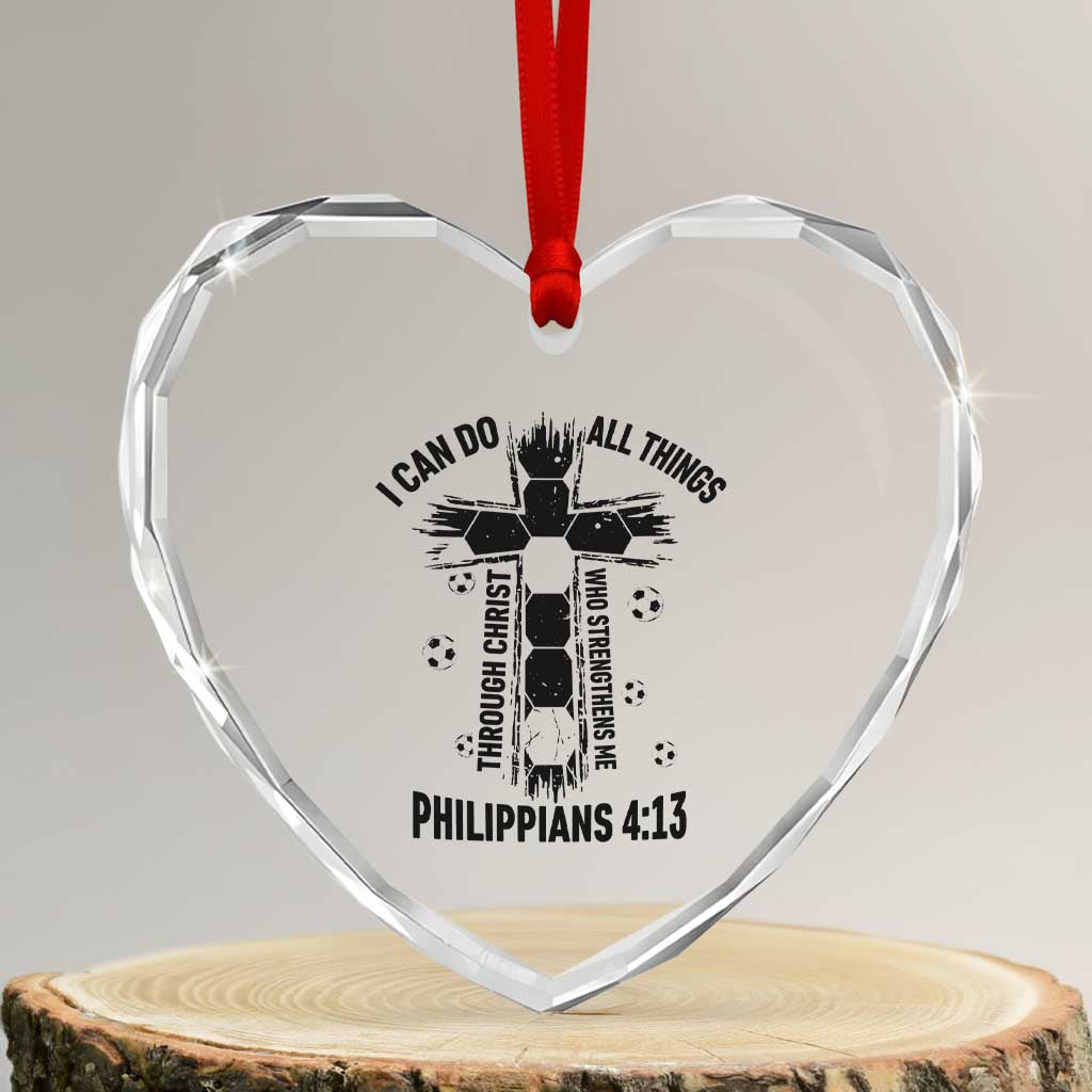 I Can Do All Things Through Christ Heart Crystal Glass Ornament Christian Soccer Faith