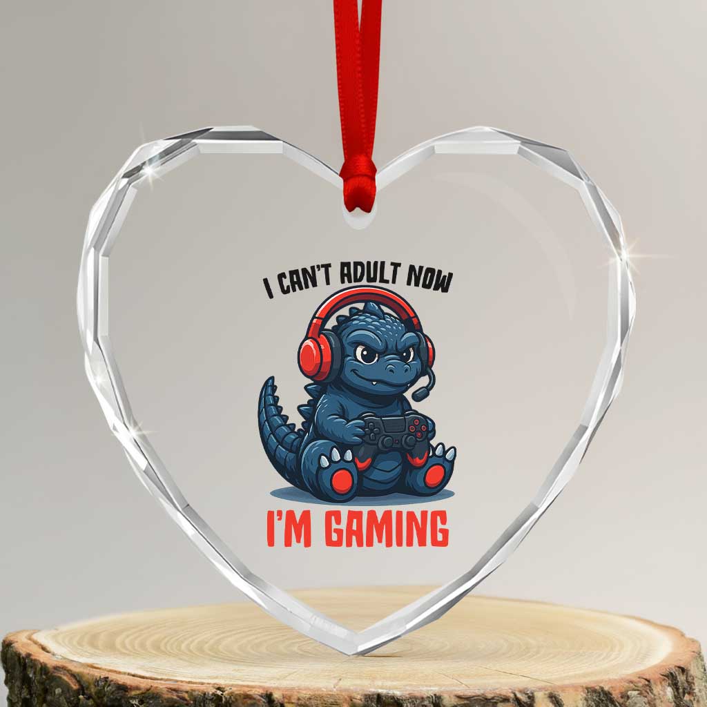 I Cant Adult Now Im Gaming Heart Crystal Glass Ornament Funny Monster Playing Video Game - Wonder Print Shop