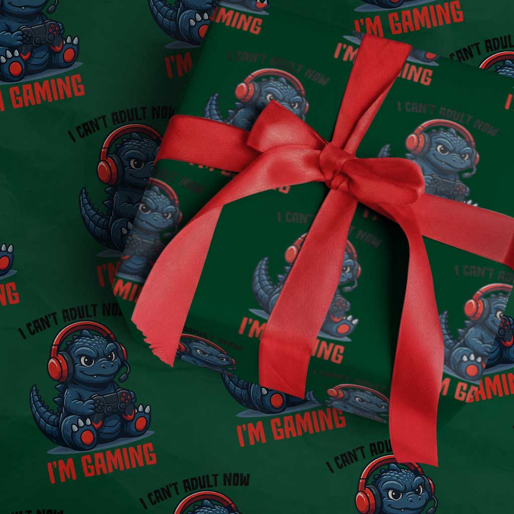 I Cant Adult Now Im Gaming Wrapping Paper Roll Funny Monster Playing Video Game - Wonder Print Shop