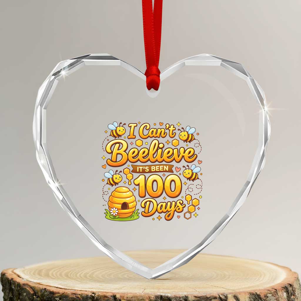 I Can't Believe It's Been 100 Days of School Cute Bee Heart Crystal Glass Ornament