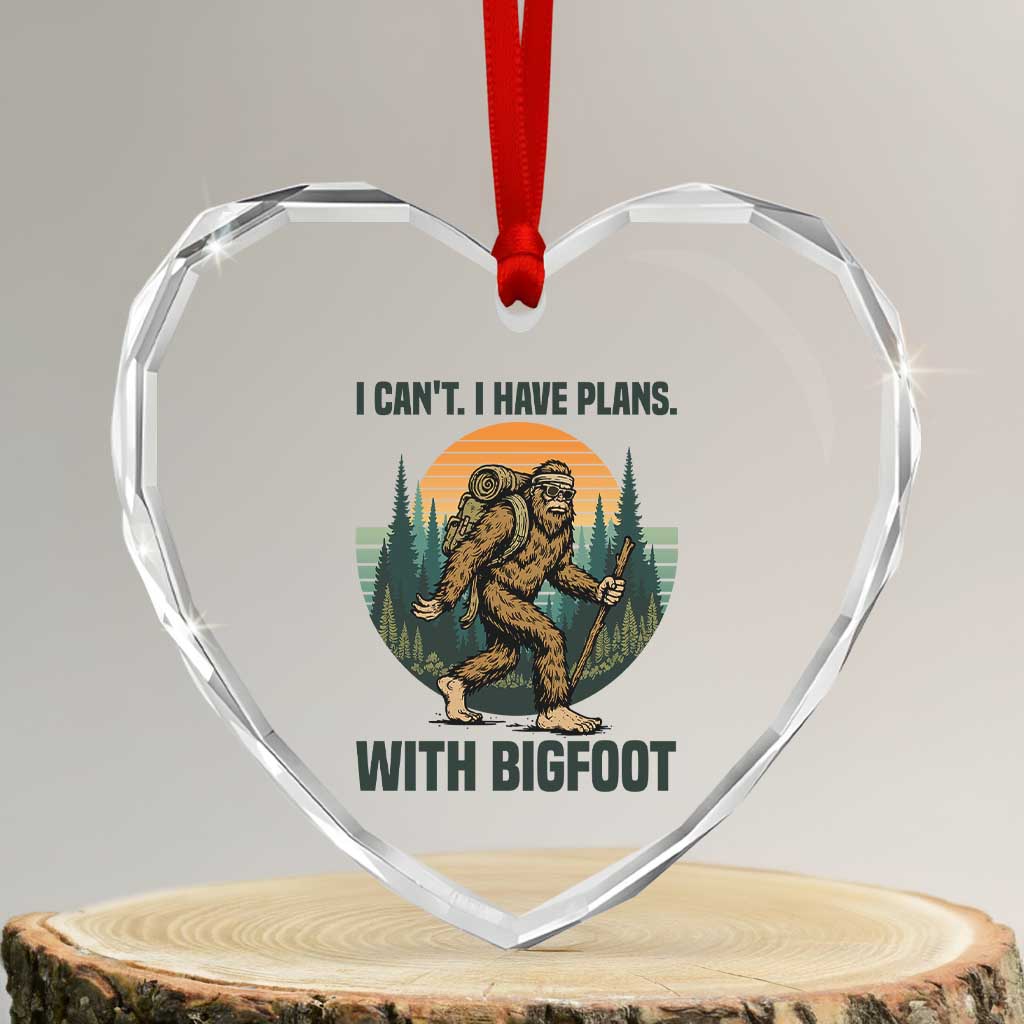 I Cant I Have Plans With Bigfoot Heart Crystal Glass Ornament Funny Cryptid Lover Gift - Wonder Print Shop