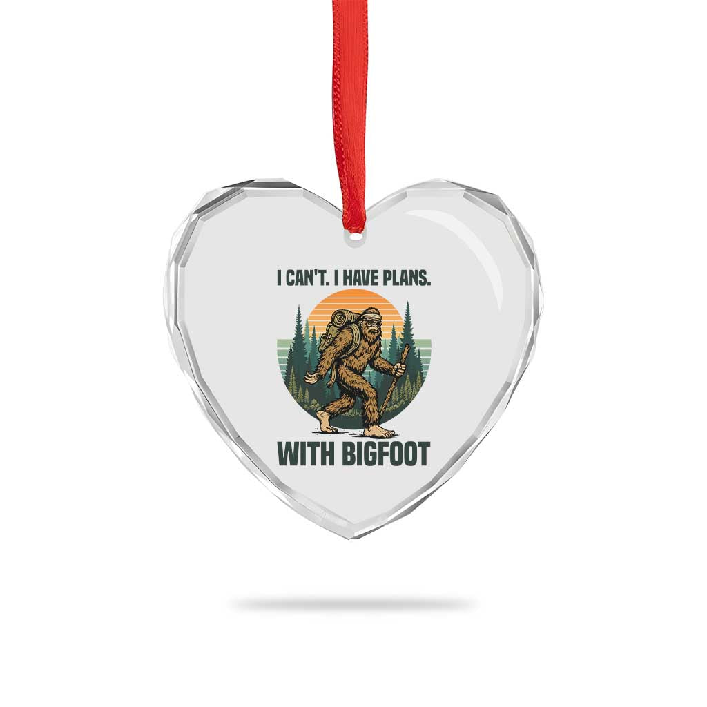 I Cant I Have Plans With Bigfoot Heart Crystal Glass Ornament Funny Cryptid Lover Gift - Wonder Print Shop