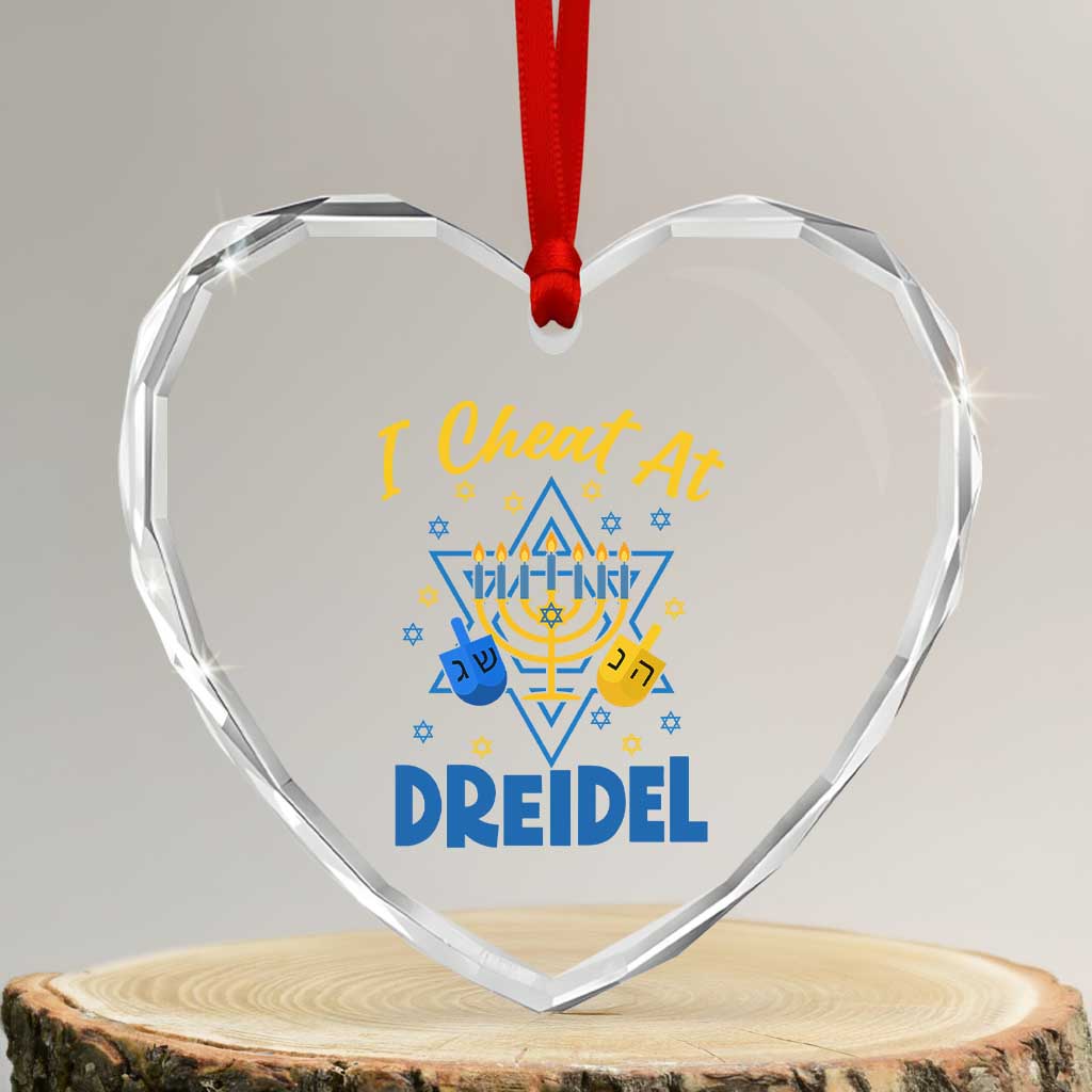 I Cheat At Dreidel Heart Crystal Glass Ornament Funny Hanukkah Jewish Gift - Wonder Print Shop