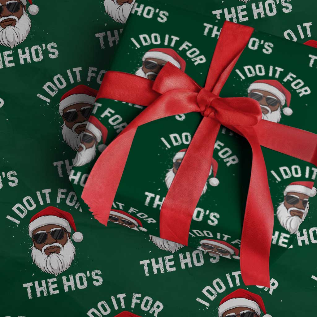 I Do It For The Hos Black Santa Christmas Wrapping Paper Roll Funny Inappropriate Rude Santa - Wonder Print Shop