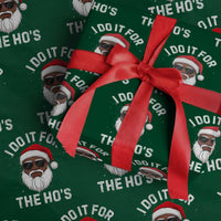 I Do It For The Hos Black Santa Christmas Wrapping Paper Roll Funny Inappropriate Rude Santa - Wonder Print Shop