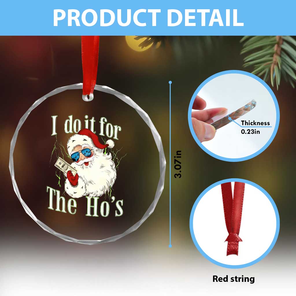 I Do It For The Hos Crystal Glass Ornament Rude Offensive Christmas Santa Face Retro Bootleg - Wonder Print Shop