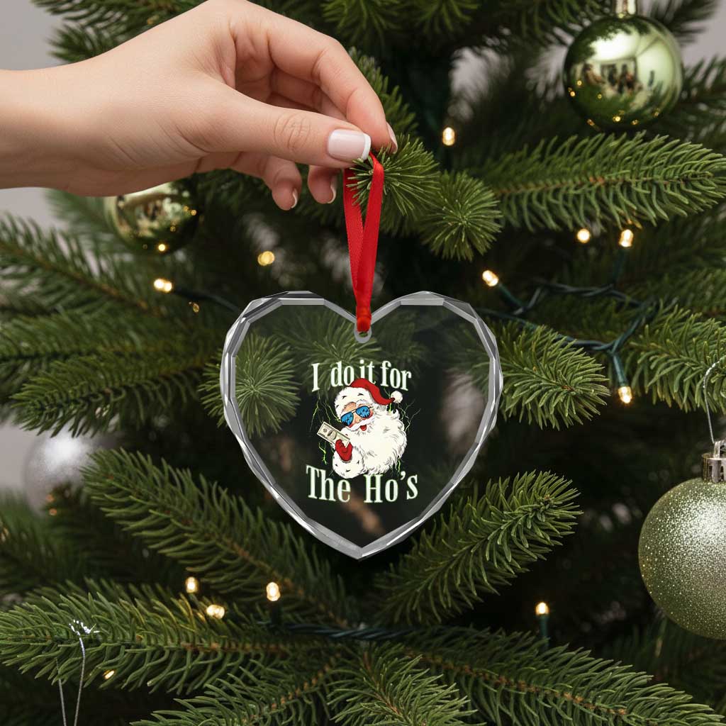 I Do It For The Hos Heart Crystal Glass Ornament Rude Offensive Christmas Santa Face Retro Bootleg - Wonder Print Shop