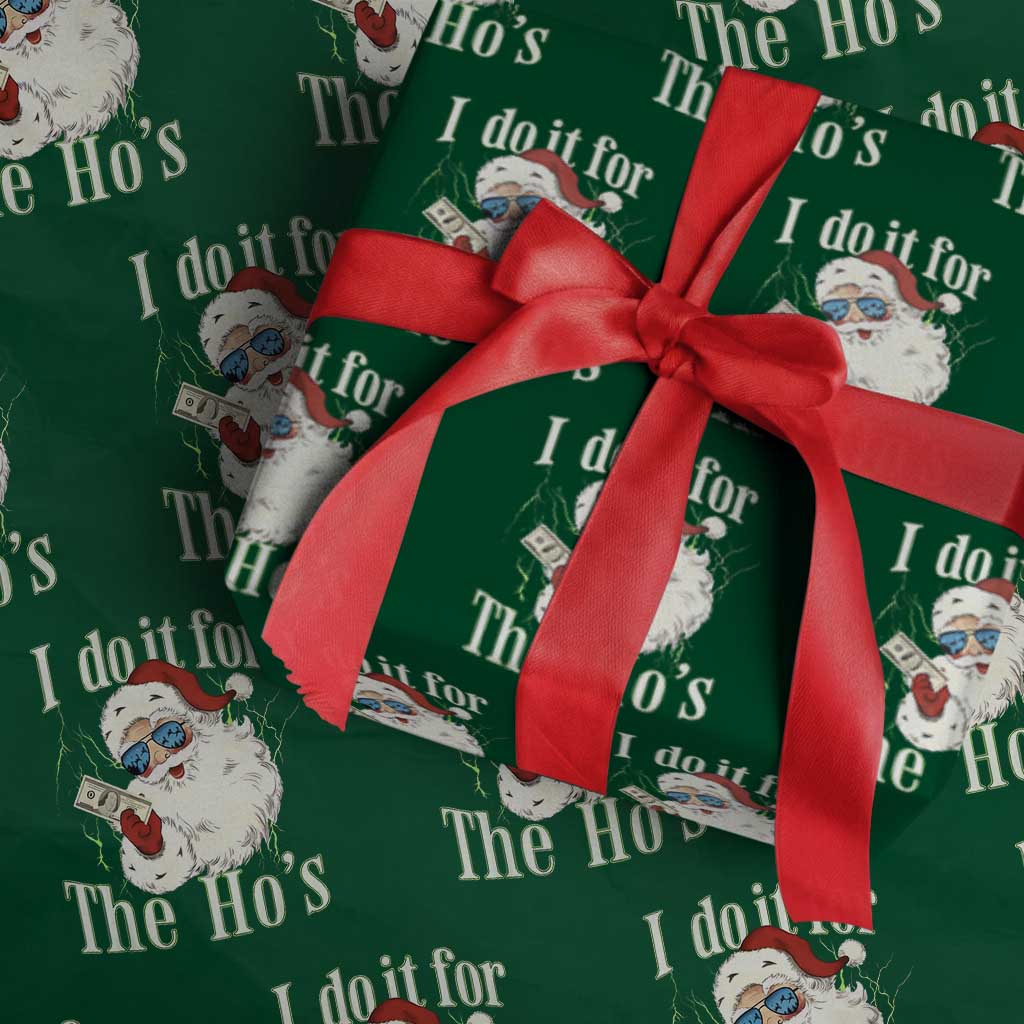 I Do It For The Hos Wrapping Paper Roll Rude Offensive Christmas Santa Face Retro Bootleg - Wonder Print Shop