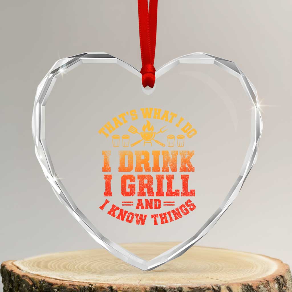 I Drink I Grill Heart Crystal Glass Ornament Funny Bbq Grilling Barbecue Beer Lovers