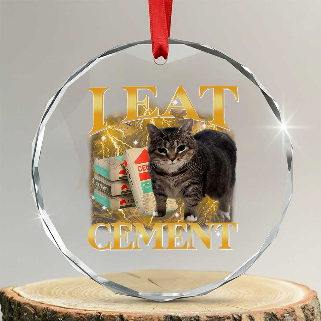 I Eat Cement Cat Meme Crystal Glass Ornament Funny Internet Memes Bootleg Cursed Cat Lovers - Wonder Print Shop